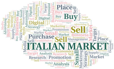 Italian Market word cloud. Vector made with text only.