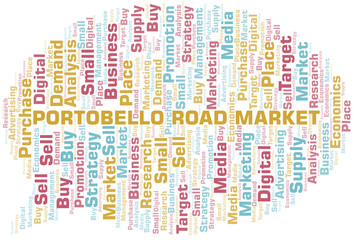 Portobello Road Market word cloud. Vector made with text only.