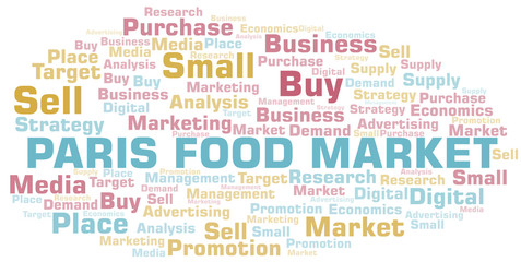 Paris Food Market word cloud. Vector made with text only.