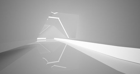 Abstract white interior with neon lighting. 3D illustration and rendering.