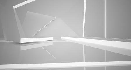 Abstract white interior with neon lighting. 3D illustration and rendering.