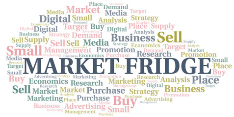 Market Fridge word cloud. Vector made with text only.