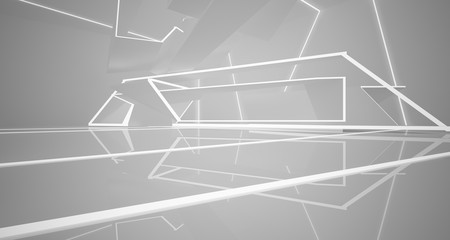 Abstract white interior with neon lighting. 3D illustration and rendering.