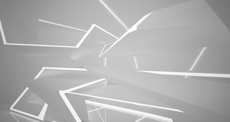 Abstract white interior with neon lighting. 3D illustration and rendering.