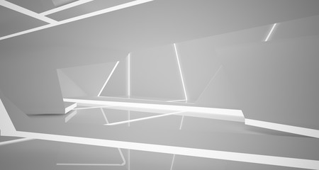 Abstract white interior with neon lighting. 3D illustration and rendering.