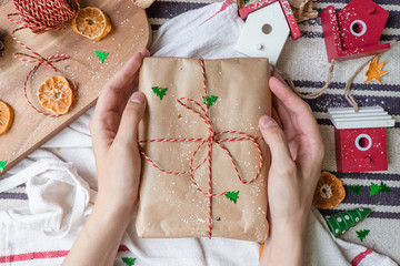 Fototapeta premium Woman's hands holding a Christmas/new year present