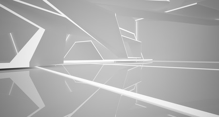 Abstract white interior with neon lighting. 3D illustration and rendering.