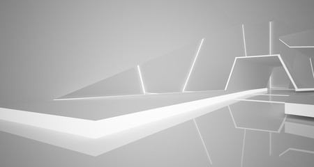 Abstract white interior with neon lighting. 3D illustration and rendering.