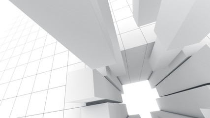 Abstract 3d random white grey cubes