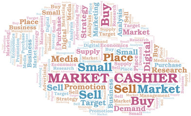 Fototapeta premium Market Cashier word cloud. Vector made with text only.