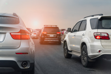 traffic jam with rows of cars