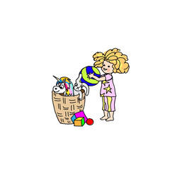 Kids ginger baby girl daily activity chore routine cartoon illustration