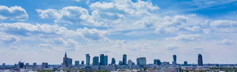 City skyline background. Aerial view of Warsaw capital city of Poland. From above, city view....