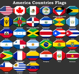 America Countries Flags, America continent countries