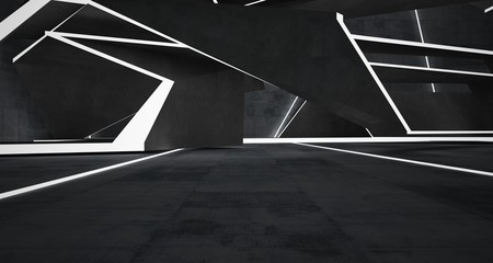 Abstract  concrete interior with neon lighting. 3D illustration and rendering.