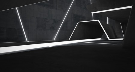 Abstract  concrete interior with neon lighting. 3D illustration and rendering.