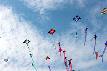 Kites with blue sky and white clouds