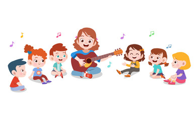 kids teacher music guitar vector illustration