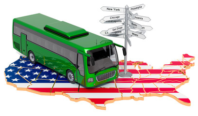 The USA Bus Tours concept. 3D rendering © alexlmx