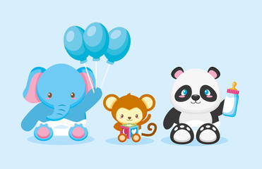 elephant panda and monkey balloons toy baby shower card