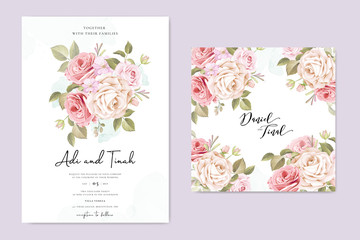 Fototapeta na wymiar beautiful wedding and invitation card with floral and leaves frame