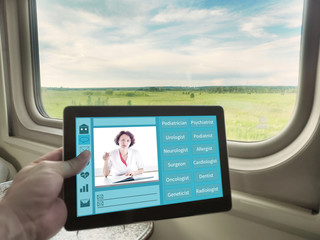 The concept of medical tourism on the tablet.
