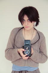 girl with old  camera