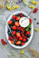 Summer fresh berries and whipped cream cheese platter