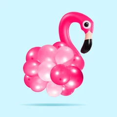 Foto op Canvas Light and weightless. Rubber flamingo with body of a balloons on blue background. Negative space to insert your text. Modern design. Contemporary art. Creative conceptual and colorful collage. © master1305