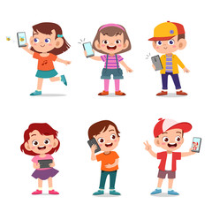kids children with smartphone vector