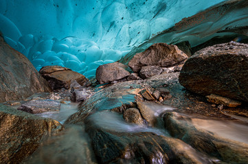 below the Aletsch Glacier in a ice cave
