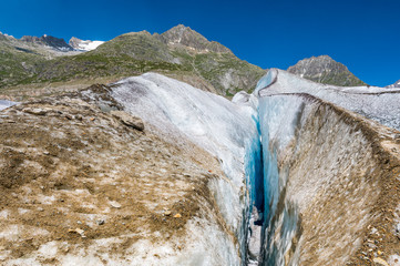deep blue crevasse in the mighty Aletschgletscher