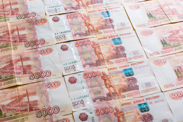 Russian 5000 rubles banknotes, bundle of money, close-up