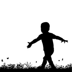 vector, isolated, silhouette boy, child playing