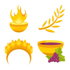 Vector illustration of attributes and greek sign. Set of attributes and god stock vector illustration.