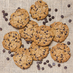 Top view cookies with chocolate chips