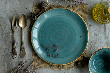 Setting the spring table with lovanda, oil and spices. Provence style