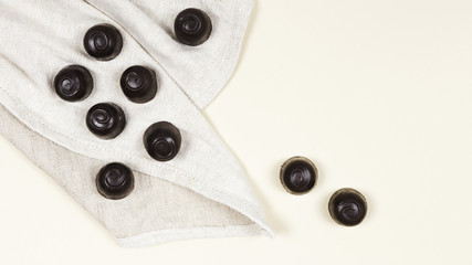 Flat lay chocolate candies on cloth