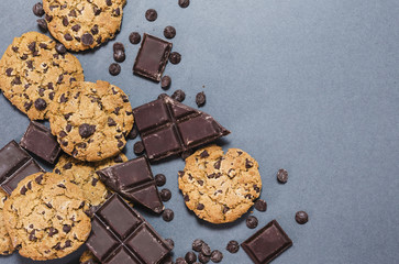 Flat lay chocolate frame with cookies and copy-space