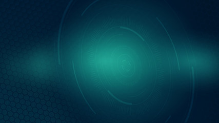 Abstract digital tech background using polygonal patterns, the main element of the composition is an optical lens