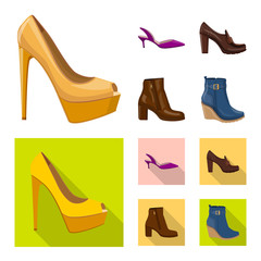 Vector design of footwear and woman symbol. Set of footwear and foot stock symbol for web.
