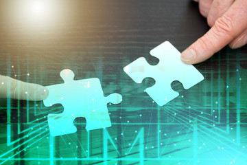 Concept of teamwork; multiple exposure