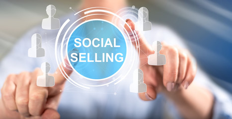 Woman touching a social selling concept