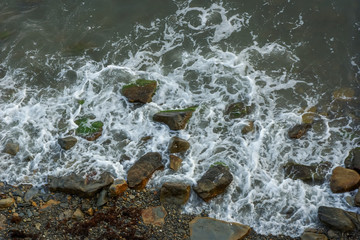 sea waves foam sea  top view.
