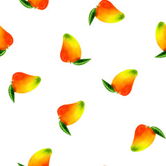 Watercolour mango pattern on black background