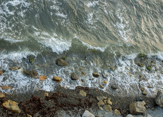 sea waves foam sea  top view.