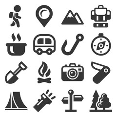 Camping Icons Set on White Background. Vector
