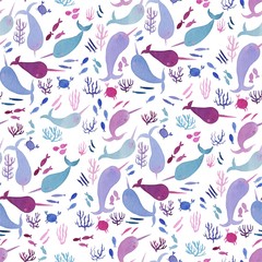 Cute unicorn whales pattern, perfect for kids clothes, wallpapers and cards.