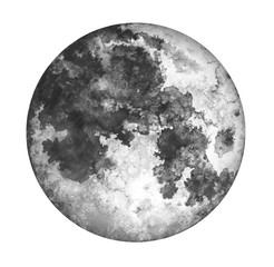 Moon isolated on white background. Watercolor hand drawn illustration.