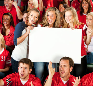 Fans: Excited Women Cheering with Blank Sign